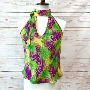 Vintage Y2K Victoria’s Secret Magenta Chartreuse Tropical Palm Silk Halter Top